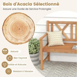 Banc de Jardin 2 Places en Bois d’Acacia, Banquette avec Dossier Haut