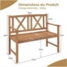 Banc de Jardin 2 Places en Bois d’Acacia, Banquette avec Dossier Haut