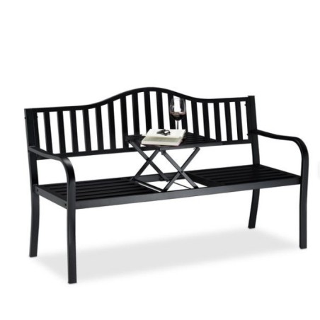 Relaxdays Banc de jardin avec table pliante, 3 places, extérieur