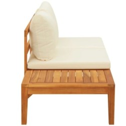 Banc de jardin avec table et coussins Blanc crème Teck solide