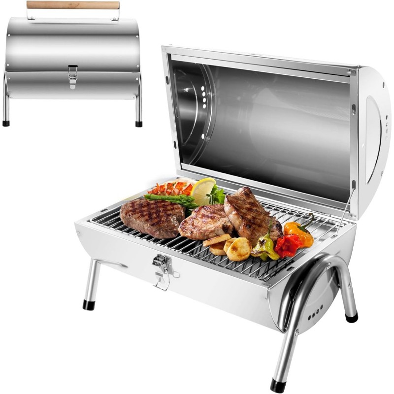 SunJas Grill portable en acier inoxydable,Mini Barbecue de Table