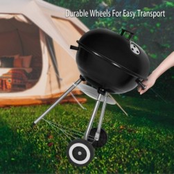 Barbecue Charbon Portable BBQ Rond Couvercle Double Roues Barbecue