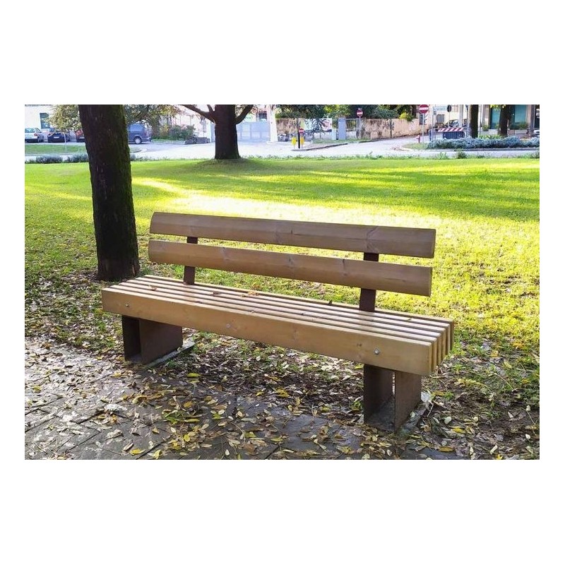 Banc de jardin en bois de pin traité et acier galvanisé Porto