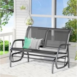 Banc de jardin design moderne, très confortable, accoudoirs, acier Teslin noir