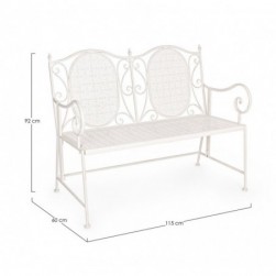 Banc de jardin 2 places 115x60x92 cm en fer blanc