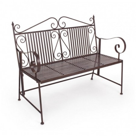 Banc de jardin 2 places 115x60x92 cm en métal marron vieilli