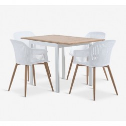 Mobilier de jardin RAMTEN L72 table eucalyptus + 4 VANTORE chaises blanc