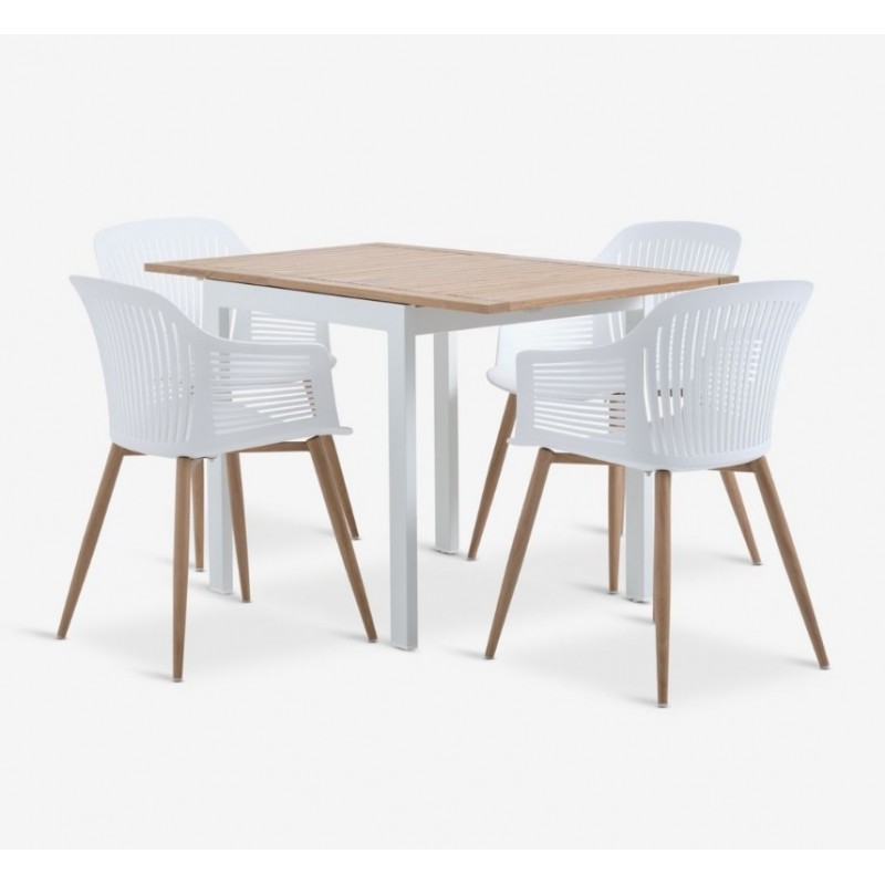 Mobilier de jardin RAMTEN L72 table eucalyptus + 4 VANTORE chaises blanc