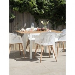 Mobilier de jardin RAMTEN L72 table eucalyptus + 4 VANTORE chaises blanc