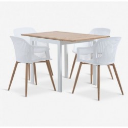 Mobilier de jardin RAMTEN L72 table eucalyptus + 4 VANTORE chaises blanc