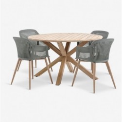Mobilier de jardin HESTRA  table acacia + 4 VANTORE chaises