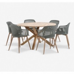 Mobilier de jardin HESTRA  table acacia + 4 VANTORE chaises