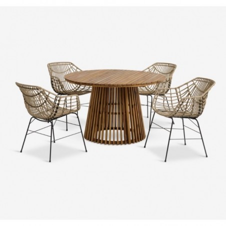 Mobilier de jardin HOLTE  table + 4 ILDERHUSE chaises naturel