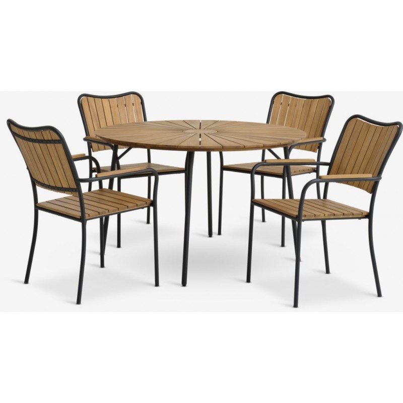 Bois massif
BASTRUP table + 4 BASTRUP chaises empilables noir