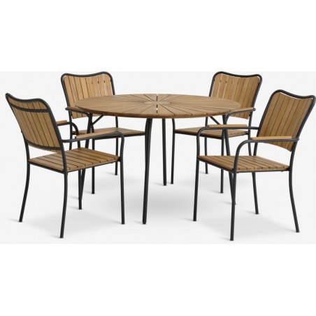 Bois massif
BASTRUP table + 4 BASTRUP chaises empilables noir