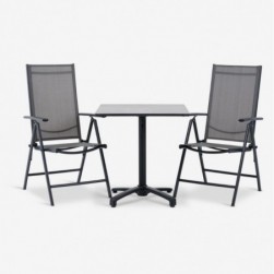 TIPMOSE L70 table gris + 2 MELLBY chaises noir