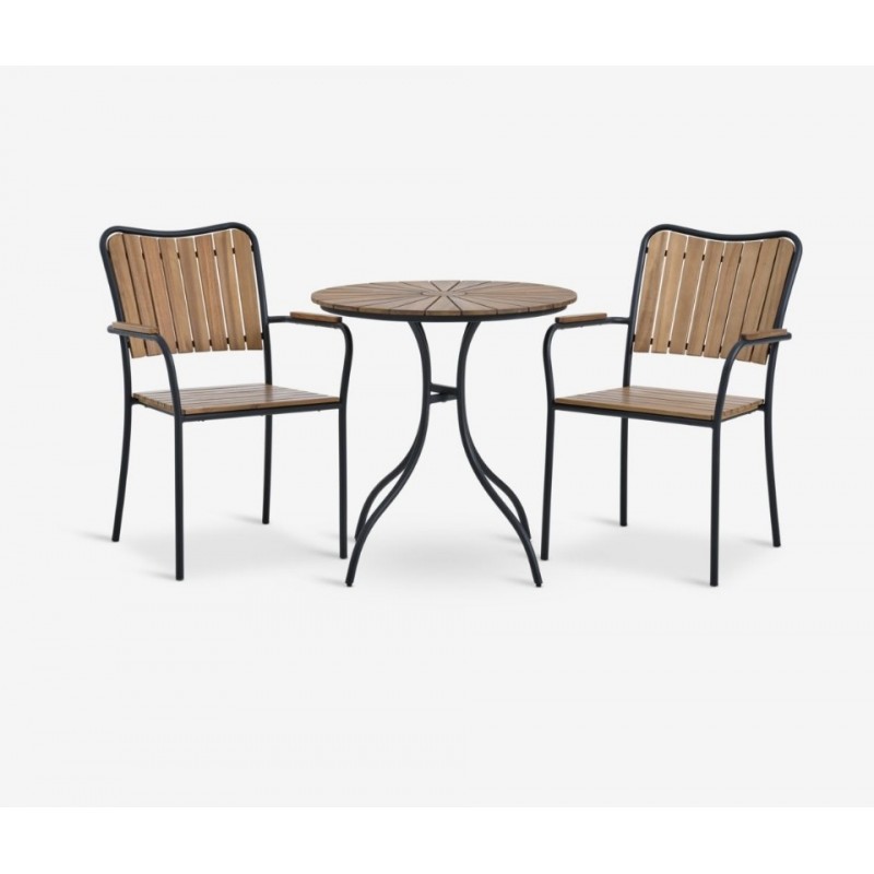 Ensembles de jardin BASTRUP table + 2 BASTRUP chaises acacia/noir