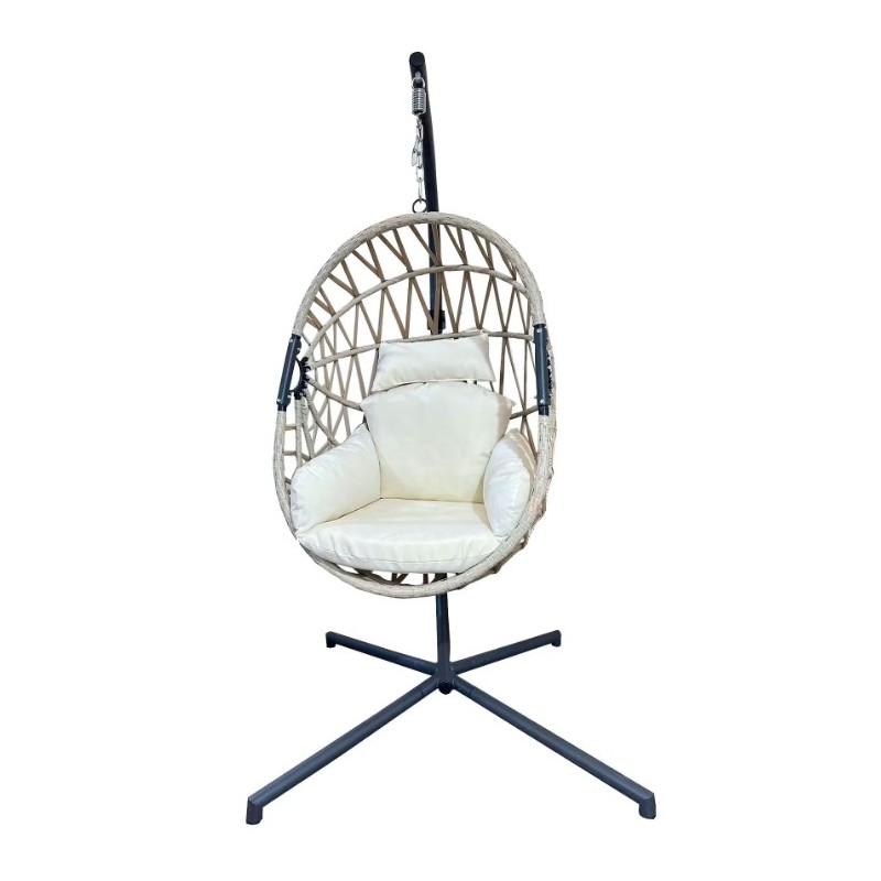 Fauteuil suspendu de jardin beige avec support polyrattan acier