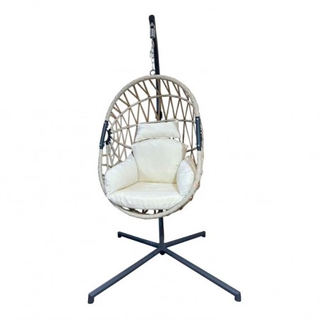 Fauteuil suspendu de jardin beige avec support polyrattan acier