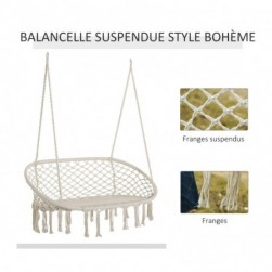 Chaise suspendue banc suspendu macramé coton polyester beige