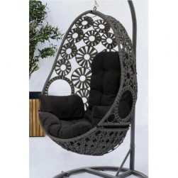 Balancelle de jardin en résine gris anthracite avec coussin noir