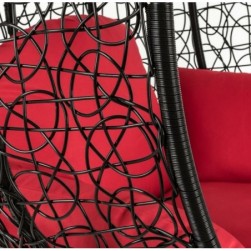 Fauteuil suspendu avec support et coussins rouge en polyrotin noir