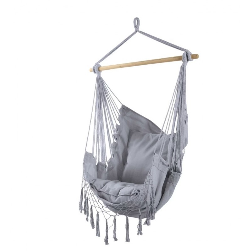 Fauteuil suspendu avec coussins rembourrés en coton gris