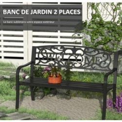 Banc 2 Places de Jardin dim métal époxy anticorrosion Fonte Noir