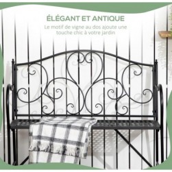 Banc de Jardin 2 Places terrasse Patio en Acier Style Romantique