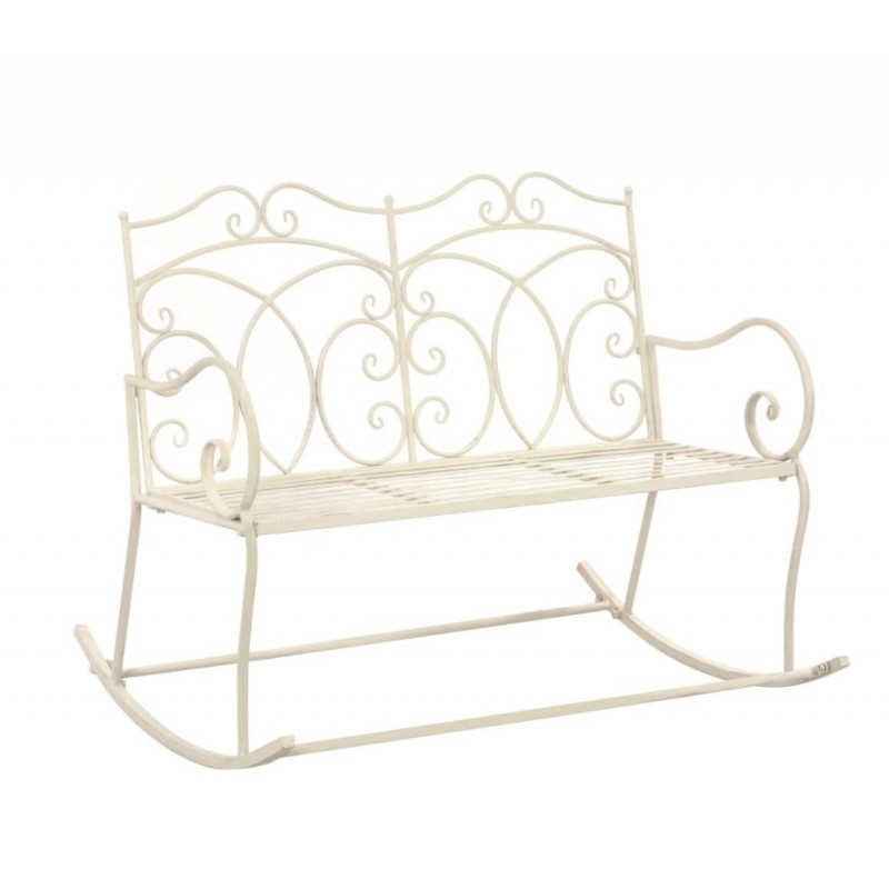 Banc de jardin 104 cm Fer Blanc antique Bambou mobilier d'extérieur