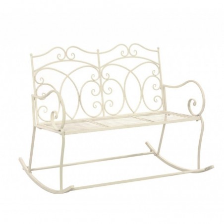 Banc de jardin 104 cm Fer Blanc antique Bambou mobilier d'extérieur