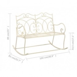 Banc de jardin 104 cm Fer Blanc antique Bambou mobilier d'extérieur