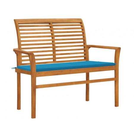 Banc de jardin avec coussin bleu 112 cm Bois de teck massif