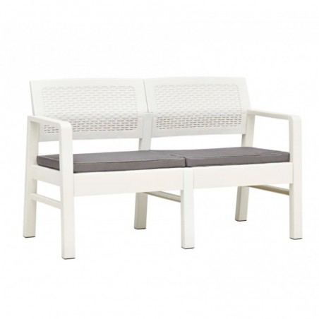 Banc de jardin à 2 places et coussins 120 cm Plastique Blanc