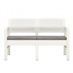 Banc de jardin à 2 places et coussins 120 cm Plastique Blanc