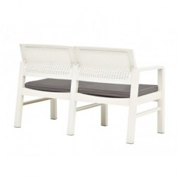 Banc de jardin à 2 places et coussins 120 cm Plastique Blanc