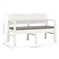 Banc de jardin à 2 places et coussins 120 cm Plastique Blanc