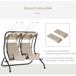 Balancelle de Jardin 2 Places indépendantes 2 tablettes Supports