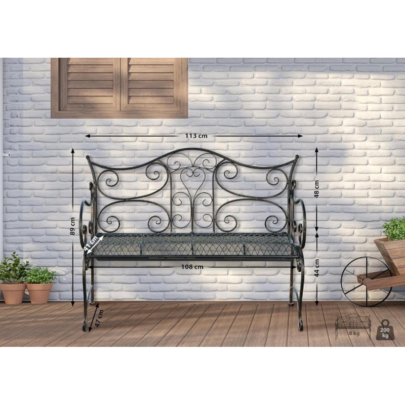 Banc De Jardin Tara,Banquette De Jardin en Fer Forgé Style Rustique