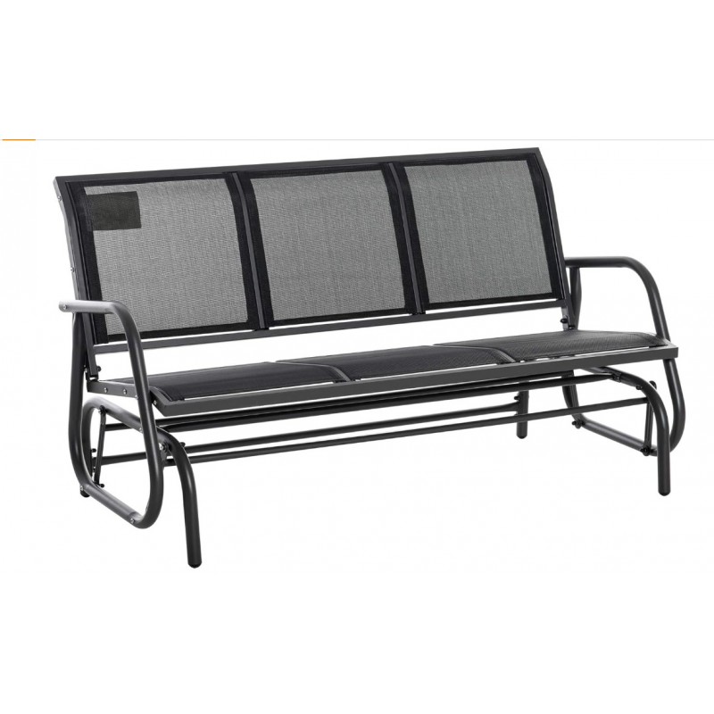 Banc d'extérieur 3 places, fauteuil de jardin, acier teslin noir