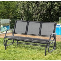 Banc d'extérieur 3 places, fauteuil de jardin, acier teslin noir