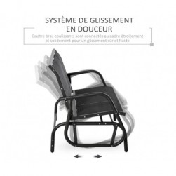 Banc d'extérieur 3 places, fauteuil de jardin, acier teslin noir