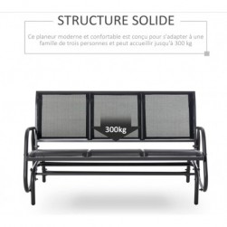 Banc d'extérieur 3 places, fauteuil de jardin, acier teslin noir