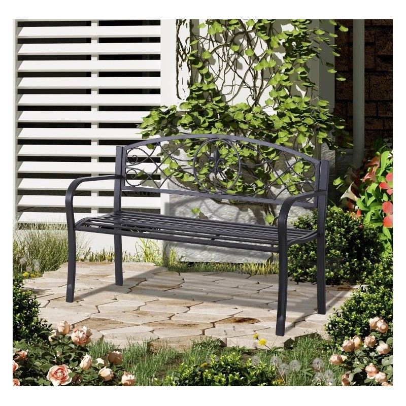 Banc de Jardin 3 Places Style néo-rétro Fer forgé Motif Fleurs