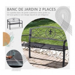 Banc de Jardin 3 Places Style néo-rétro Fer forgé Motif Fleurs