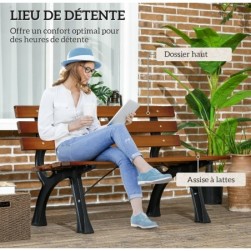 Banc de Jardin extérieur 2 Places en aluminium et Lattes de Bois