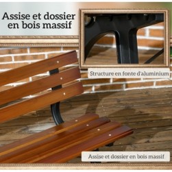 Banc de Jardin extérieur 2 Places en aluminium et Lattes de Bois