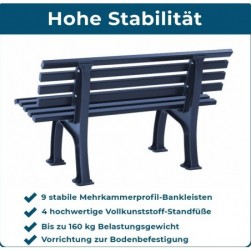 Banc d'extérieur en Plastique,Coloris Bleu Acier Banc pour Parc