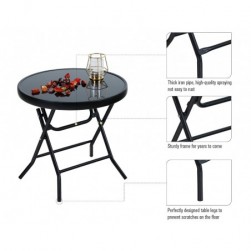 Table d'appoint, pliable, en verre et métal, petite table de balcon