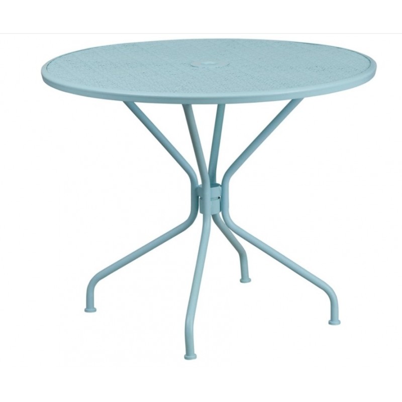 Table de patio ronde en acier bleu ciel Flash Furniture Grade